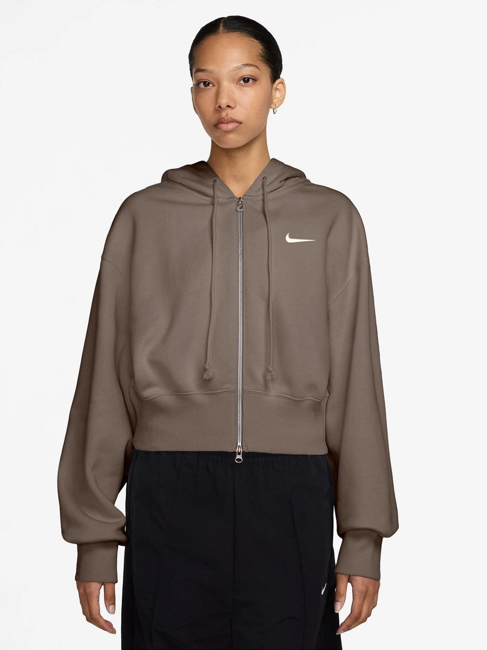 Nike Women’s Taupe Cropped Full‑Zip Hoodie
